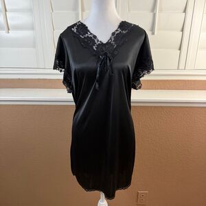 Vintage Petra Fashions Black Chemise Size Small V Neck Nightgown Size Small
